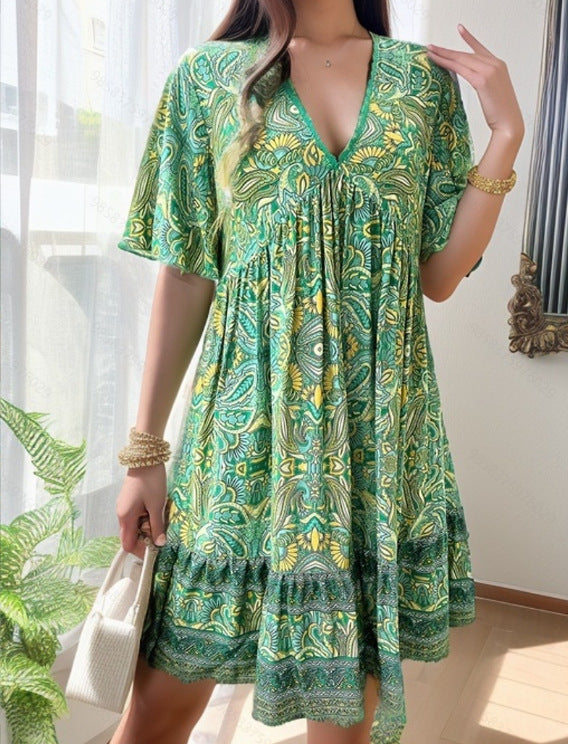 Damen verspielt geschnittenes Sommerkleid mit V-Ausschnitt und Rüschendetails Stalluxe