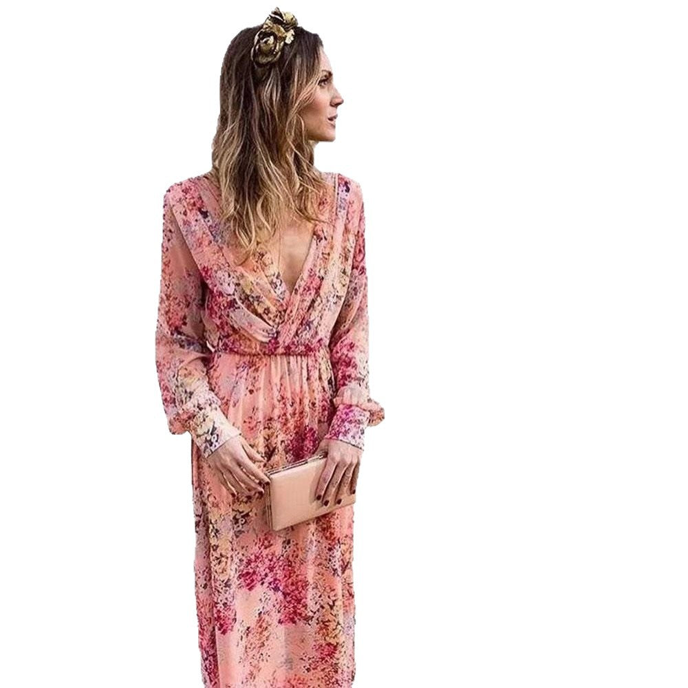 Damen Maxikleid mit voluminösen Ärmeln und elegantem floralem Design Stalluxe