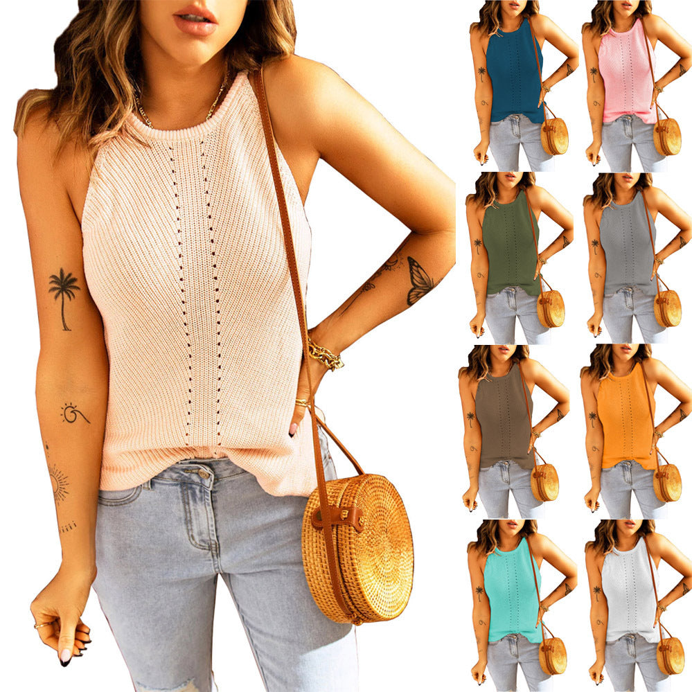 Damen ärmelloses Stricktop mit feinem Rippmuster und dekorativer Knopfdetail Stalluxe