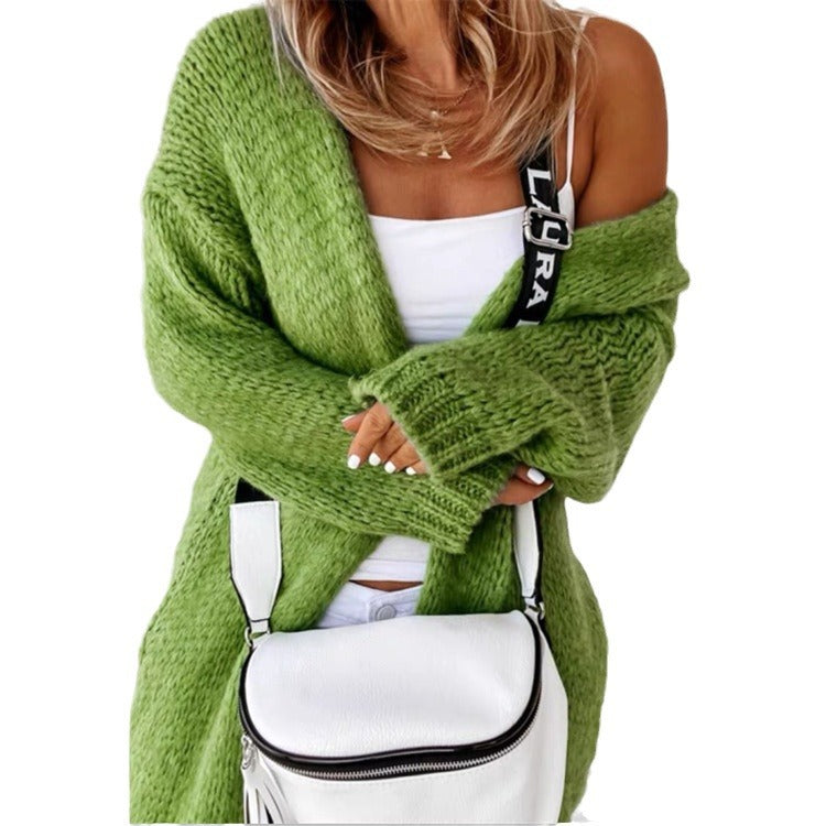 Damen Lässiger Strickcardigan mit weiten Ärmeln und offenen Maschen Stalluxe