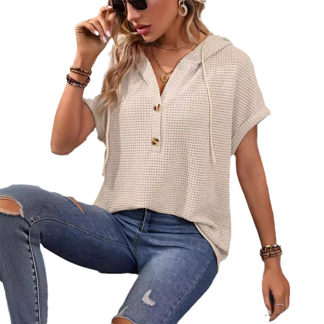 Damen lässiges Hoodie-Top mit Knopfleiste und Waffelstruktur Stalluxe