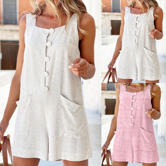 Damen Leichtes Latzkleid mit praktischen Taschen und Knopfdetails Stalluxe