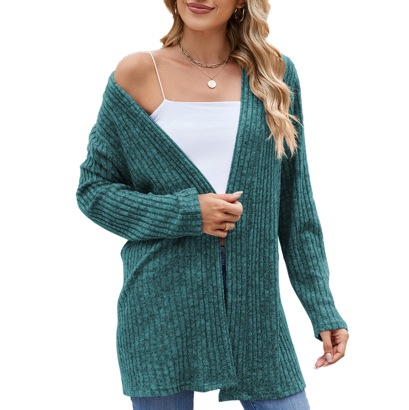 Damen elegante Strickjacke mit offenem Design und feiner Rippenstruktur Stalluxe
