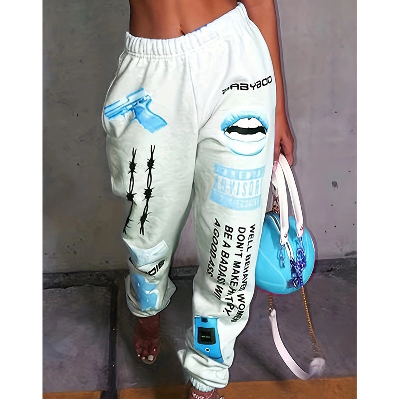 Damen lässige Sporthose mit auffälligen Schriftzügen und Grafikdesign Stalluxe