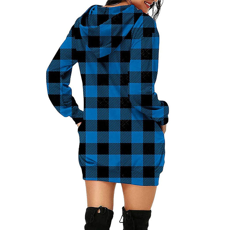 Damen Kapuzenkleid mit Karomuster und praktischen Seitentaschen Stalluxe