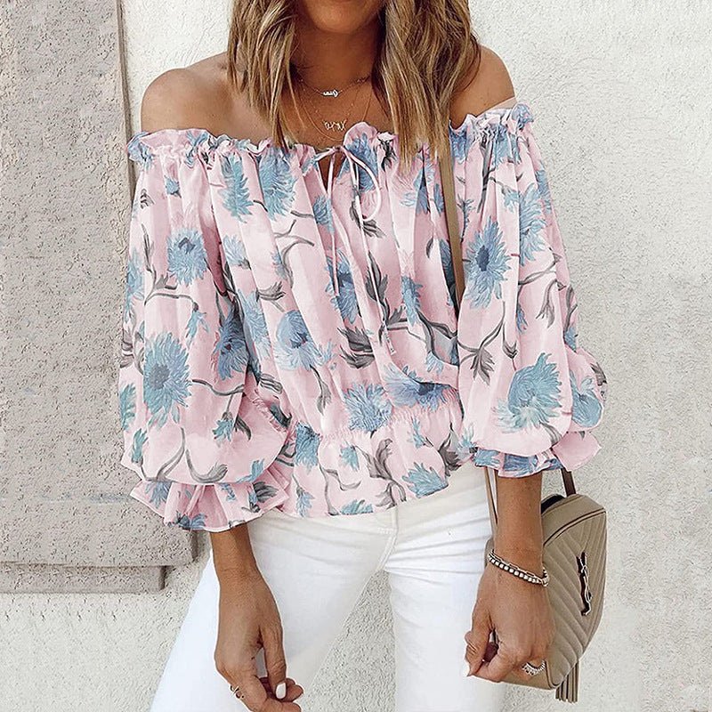 Damen Off-Shoulder Bluse mit floralen Mustern und Rüschendetails Stalluxe