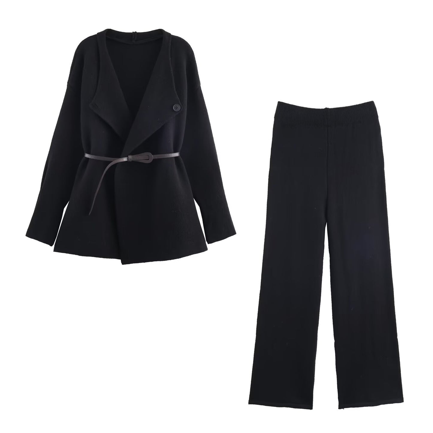 Damen modisches Zweiteiliges Outfit mit eleganter Jacke und weitem Hosenanschnitt Stalluxe