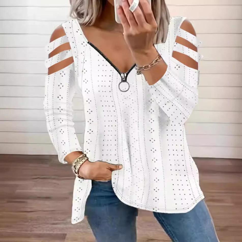 Damen modisches Oberteil mit Cut-Out-Ärmeln und tiefem V-Ausschnitt Stalluxe
