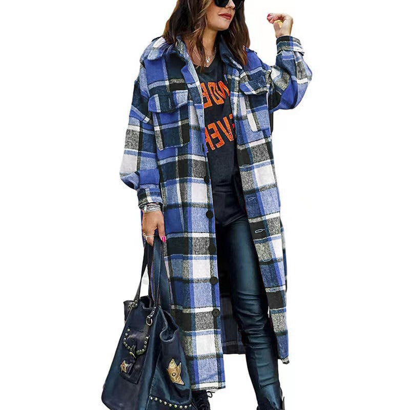 Damen Langarm-Wolljacke mit Karomuster und praktischen Taschen Stalluxe