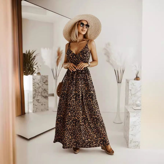 Damen Maxikleid mit elegantem V-Ausschnitt und elastischem Taillenbund Stalluxe