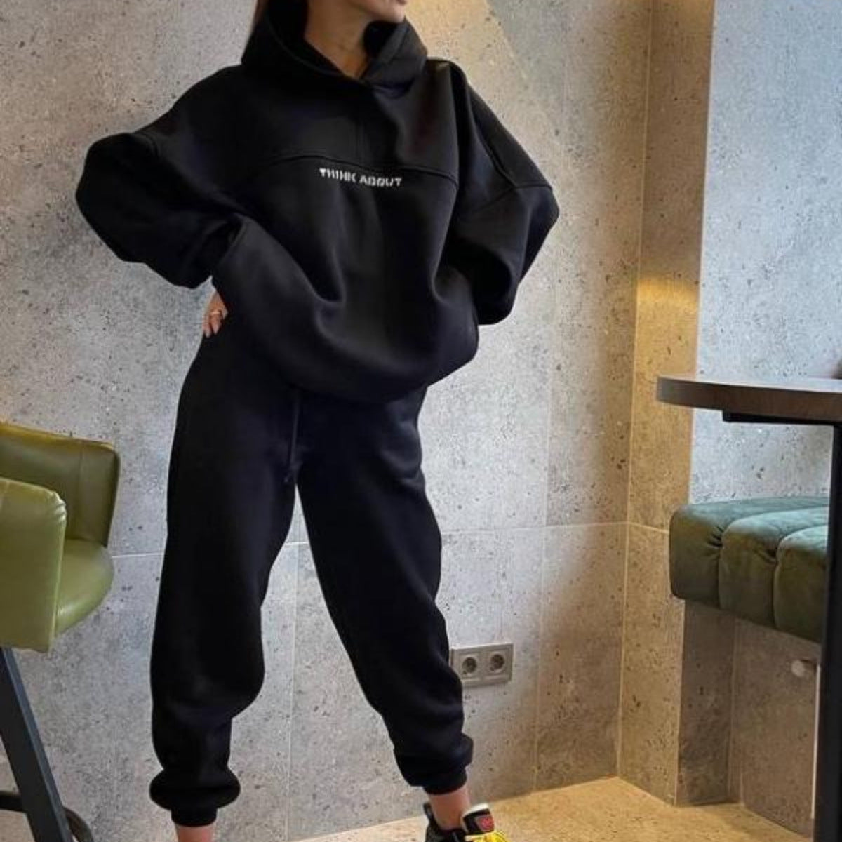 Damen lässiger Fleece-Jogginganzug mit oversized Hoodie und bequemer Hose Stalluxe