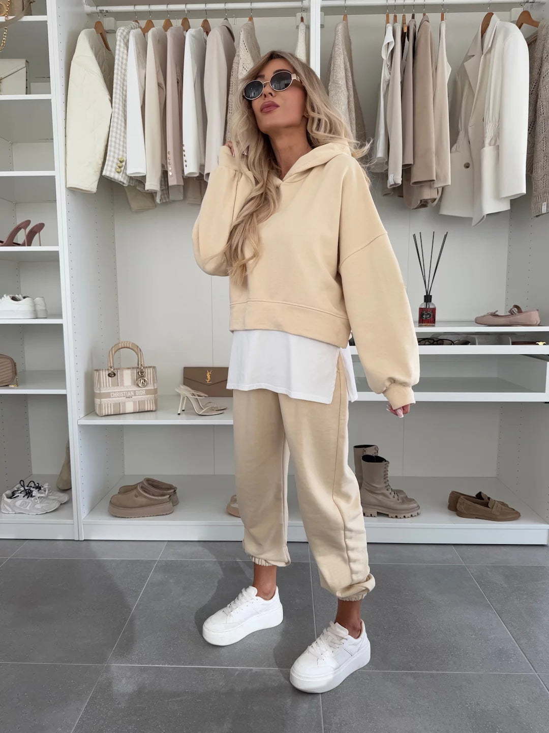 Damen lässiges cropped Hoodie und bequeme Jogginghose Set Stalluxe