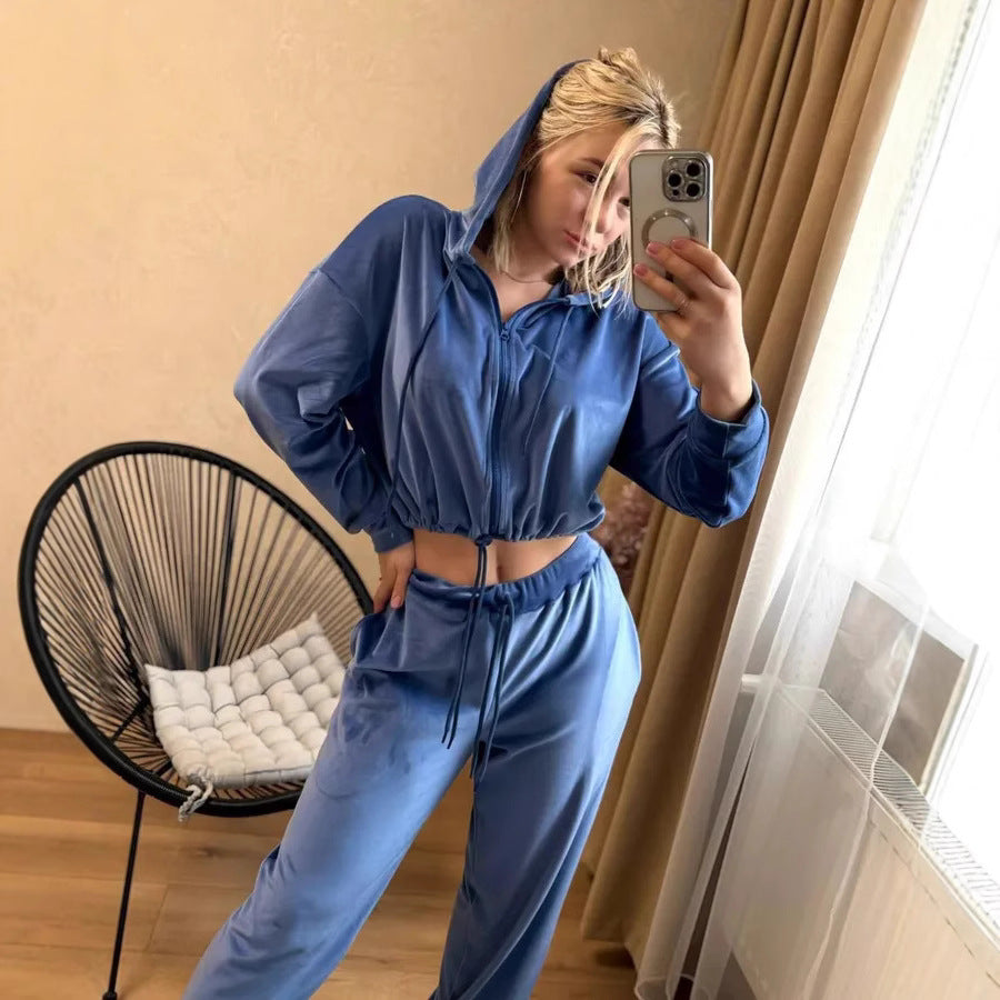 Damen lässiger Hoodie mit hohem Bund und passenden Freizeikhosen Stalluxe
