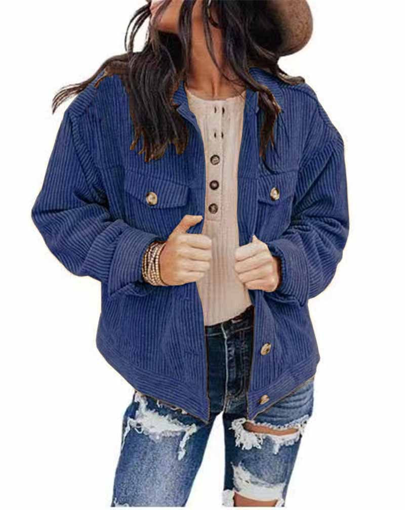 Damen lässige Kordjacke im Oversized-Schnitt mit Knopfdetails Stalluxe