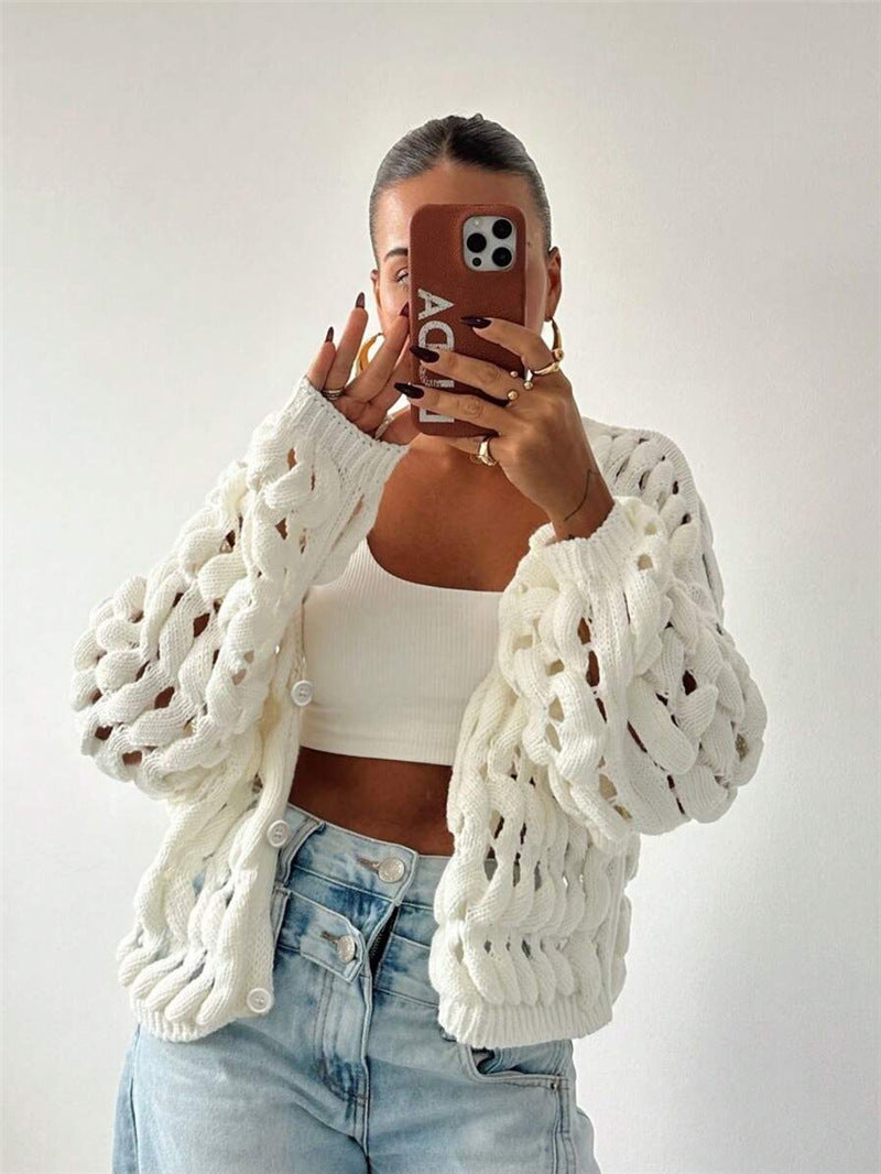 Damen Strickpullover mit einzigartigem Lochmuster und lässigem Schnitt Stalluxe