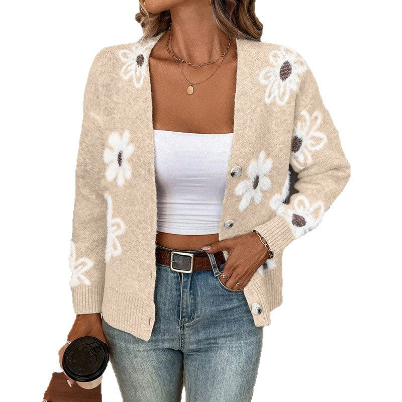 Damen Strickjacke mit floralem Design und Knopfdetails Stalluxe