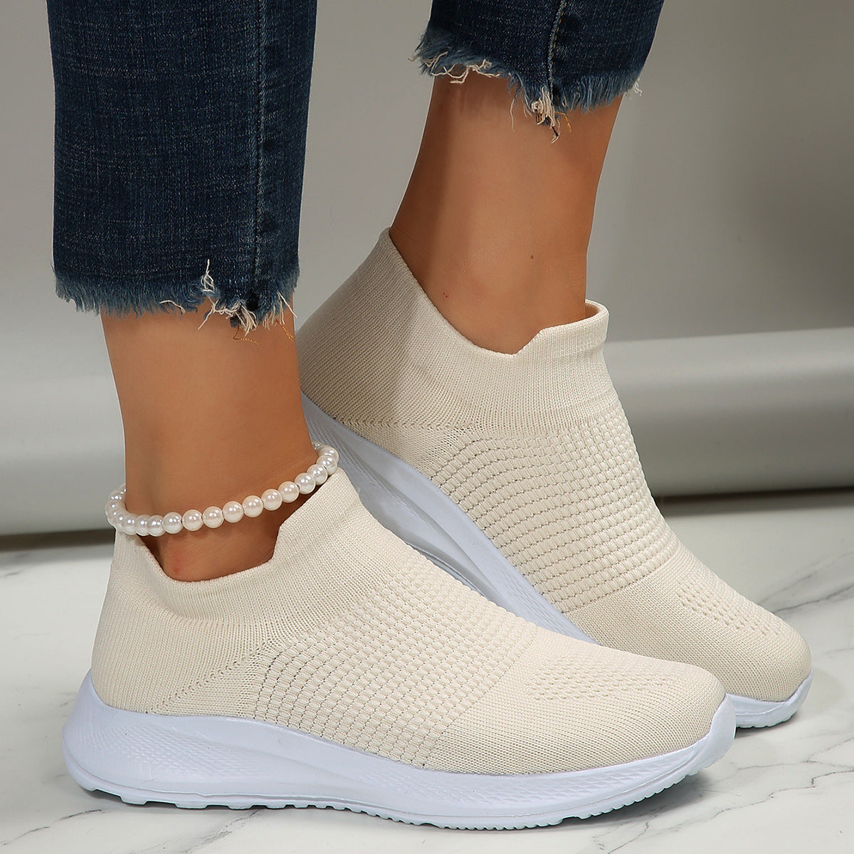 Damen atmungsaktive Slip-On Sneakers mit flexiblem Strick-Obermaterial Stalluxe