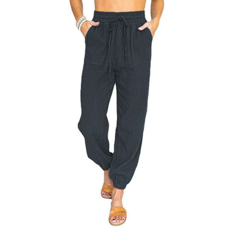 Damen luftige Freizeithose mit elastischem Bund und seitlichen Taschen Stalluxe