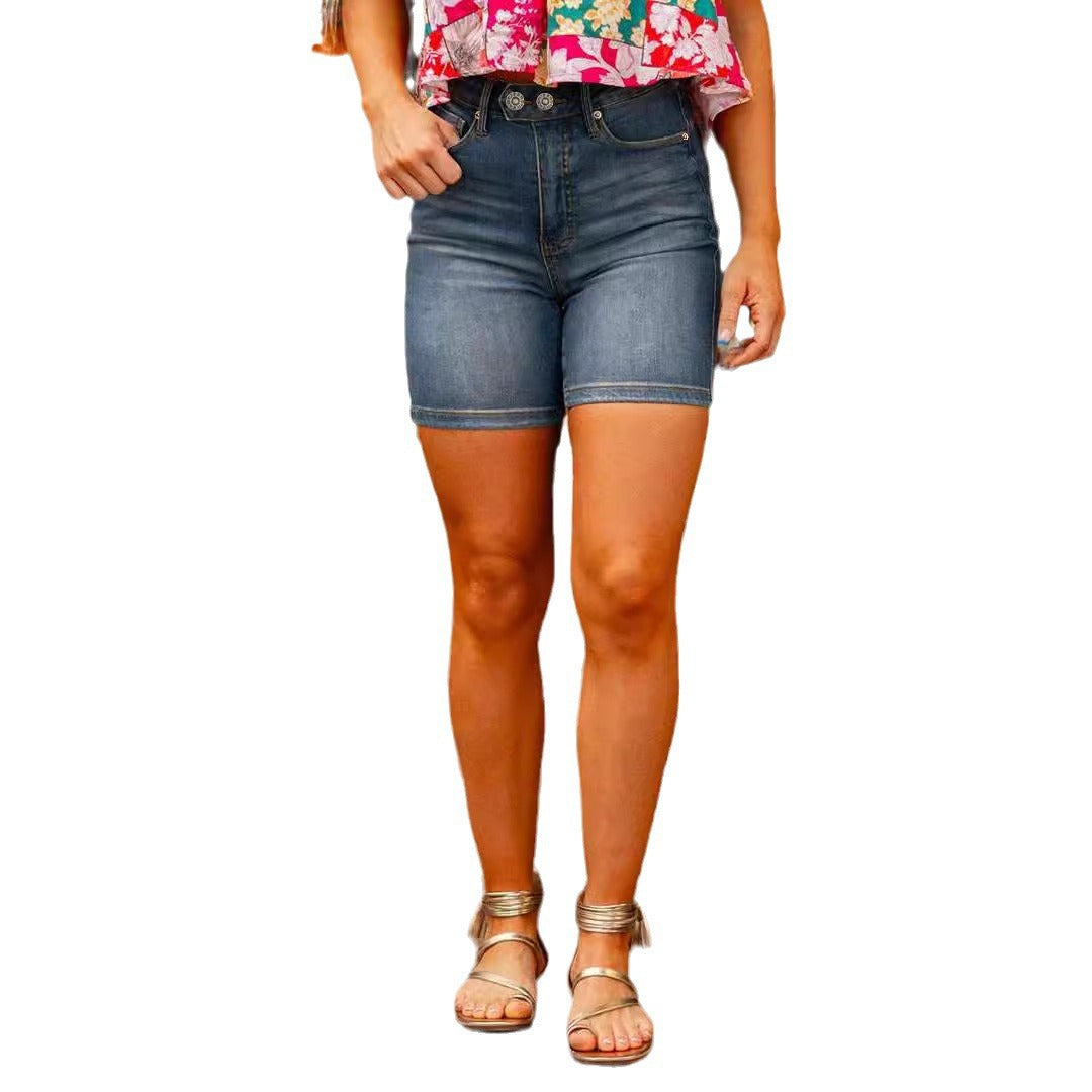 Damen Jeansshorts mit modischen Knöpfen und hohem Bund Stalluxe