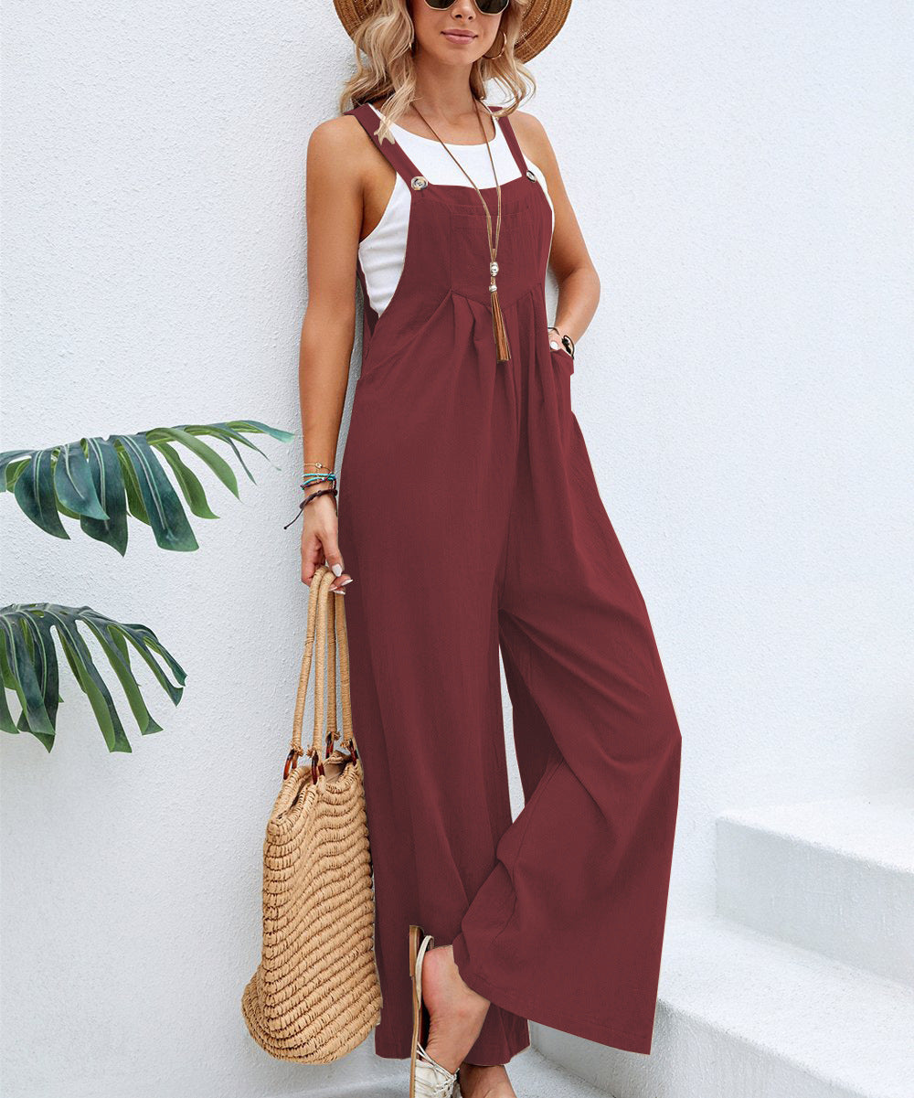 Damen Lässiger Jumpsuit mit weitem Bein und verstellbaren Trägern Stalluxe