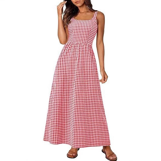 Damen MAXIKLEID mit Karomuster und schmalen Trägern Stalluxe