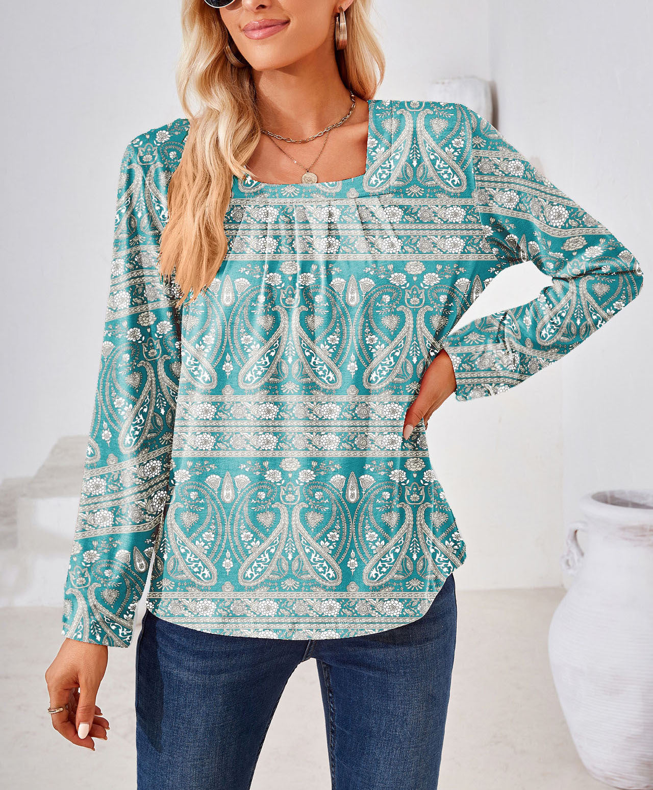 Women's Elegant Floral Print Blouse Stalluxe