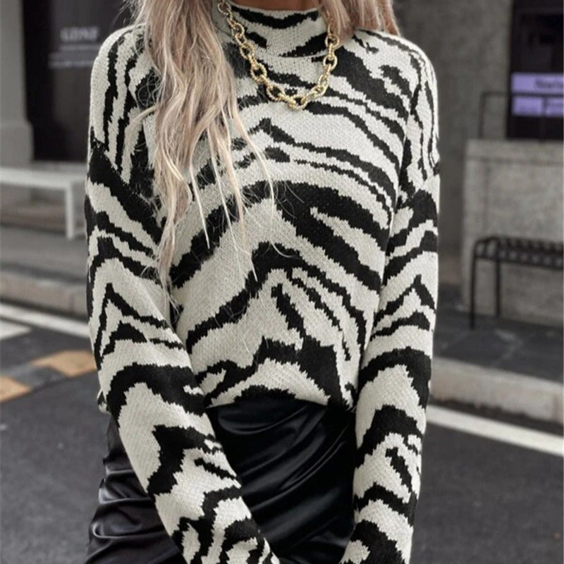 Damen modischer Pullover mit Zebramuster Stalluxe