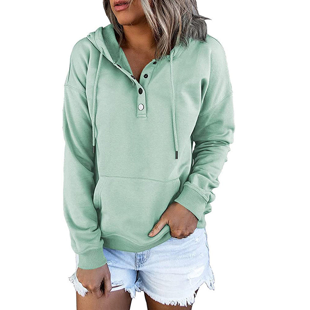 Damen lässiger Hoodie mit Knopfleiste und Kängurutasche Stalluxe