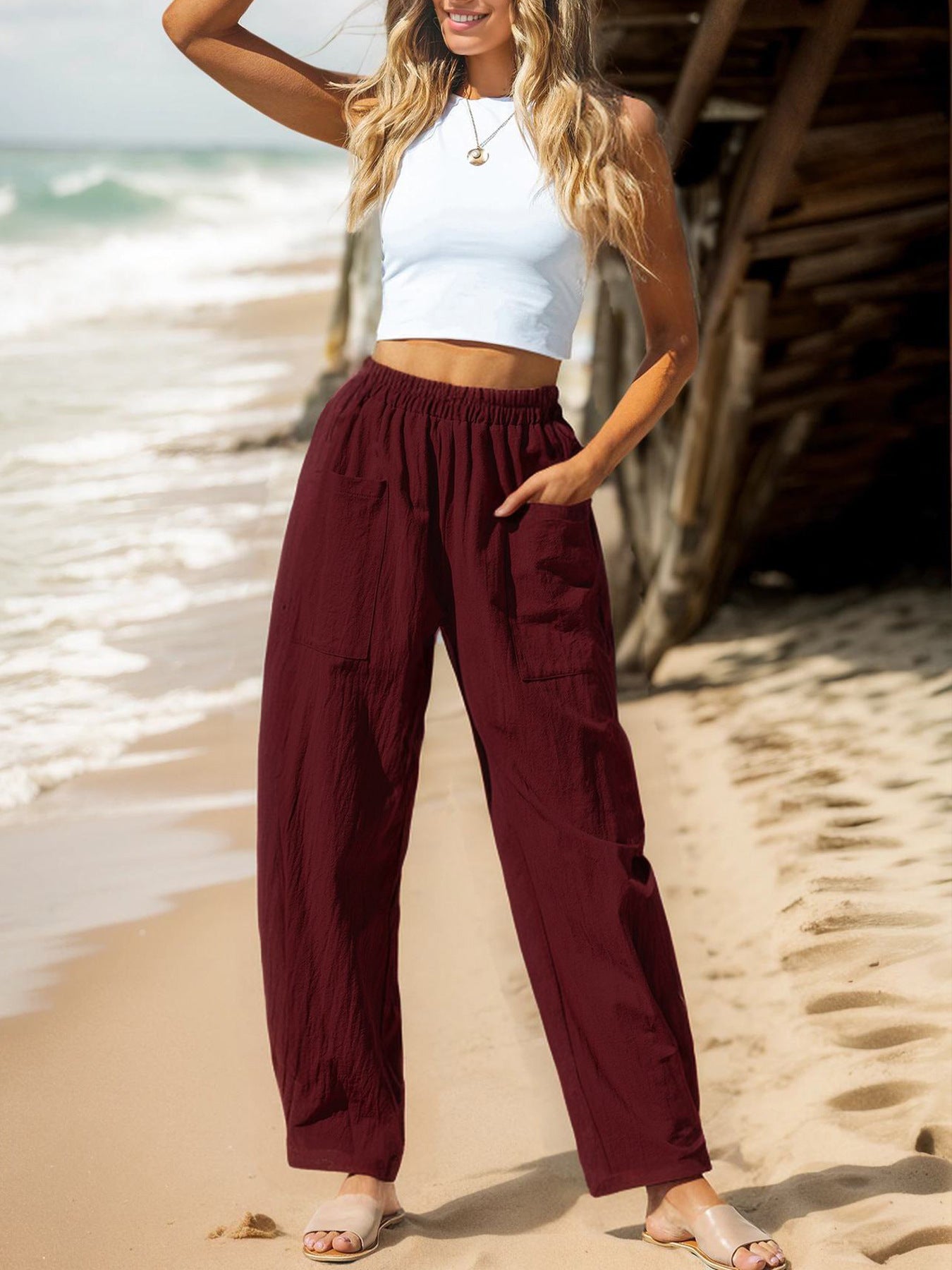 Damen luftige Freizeithose mit elastischem Bund und vielseitigen Taschen Stalluxe