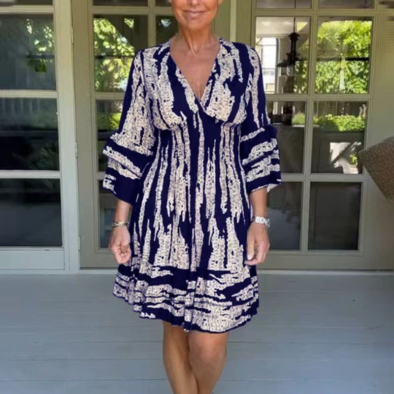Damen lässiges Strandkleid mit V-Ausschnitt und weitem Rock Stalluxe