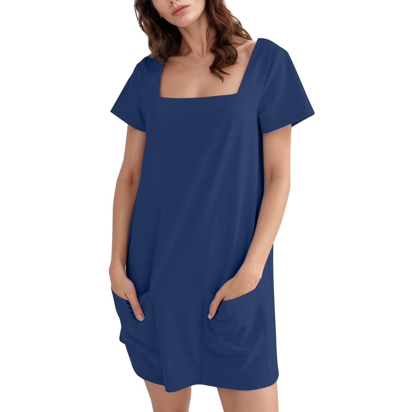 Damen lässiges Tunika-Kleid mit praktischen Taschen und Quadrat-Ausschnitt Stalluxe