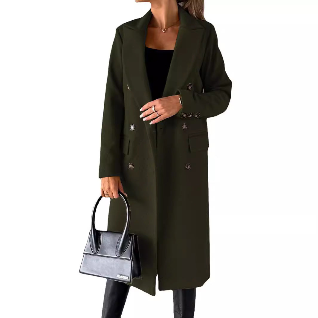 Damen eleganter doppelter Knopf-Mantel mit tailliertem Schnitt Stalluxe
