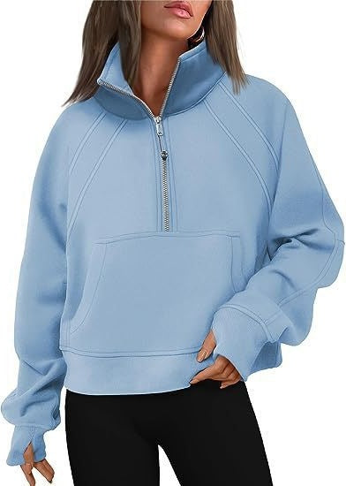 Damen Trendy Fleecepullover mit Stehkragen und Zipper Stalluxe