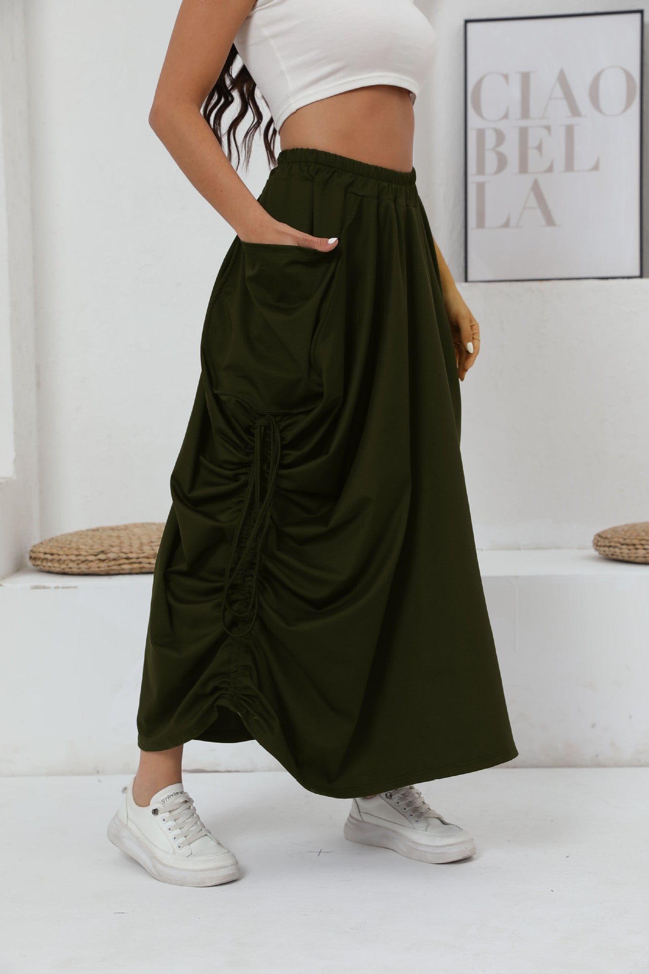 Damen Maxirock mit Raffungen und praktischen Taschen Stalluxe