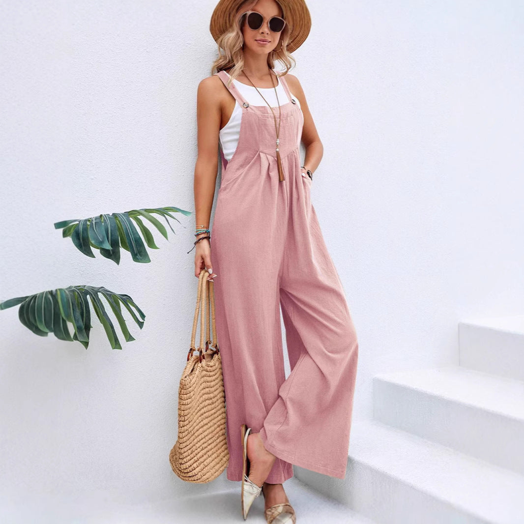 Damen Lässiger Jumpsuit mit weitem Bein und verstellbaren Trägern Stalluxe