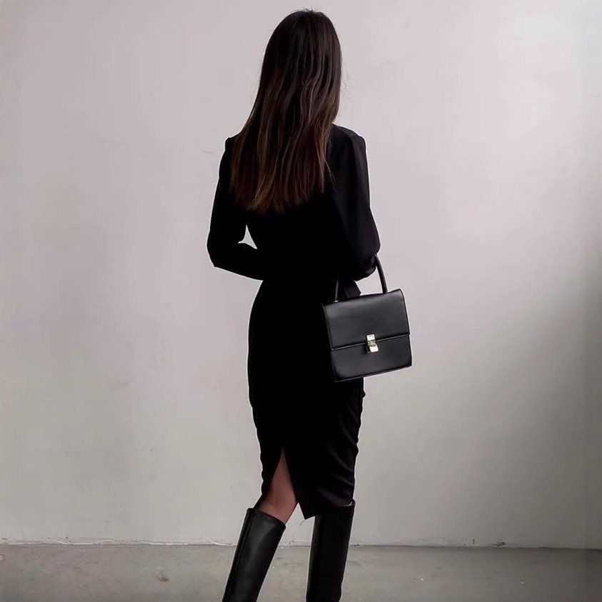 Damen Elegantes Wickelkleid mit Langarm und figurbetontem Schnitt Stalluxe