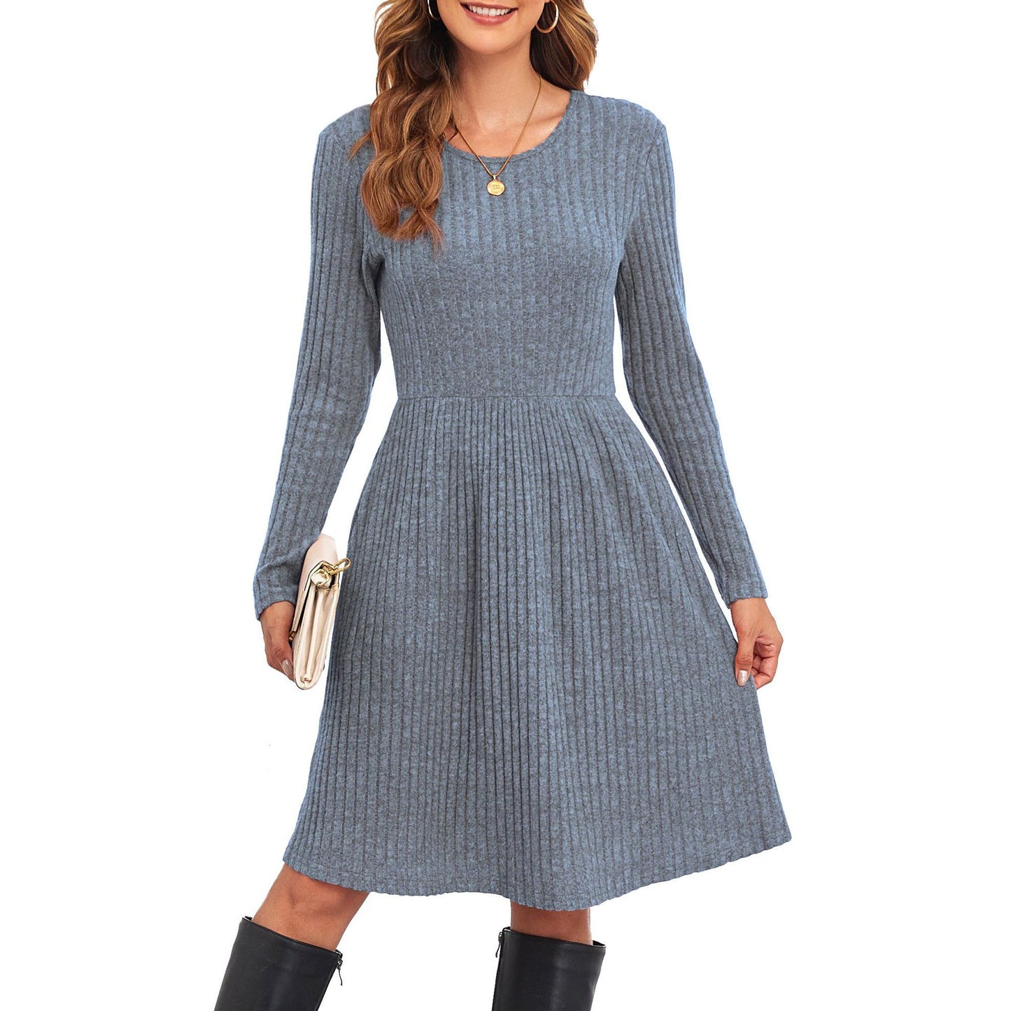 Damen Strickkleid mit lässigem Schnitt und feinem Streifenmuster Stalluxe