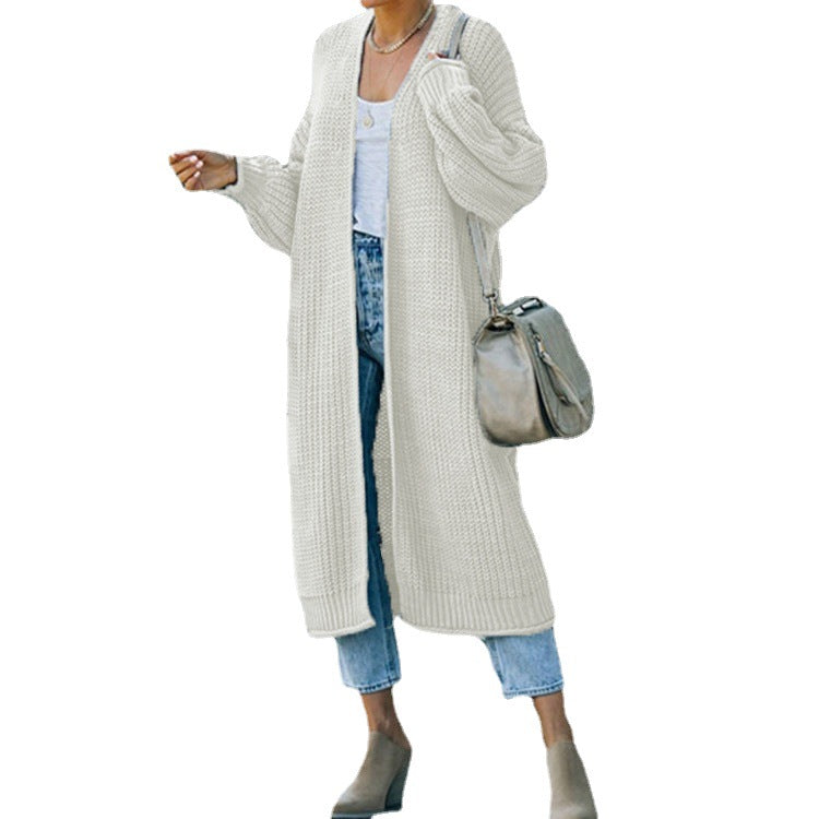 Damen Langer Strickmantel mit grob strukturierter Maschenoptik und weitem Schnitt Stalluxe