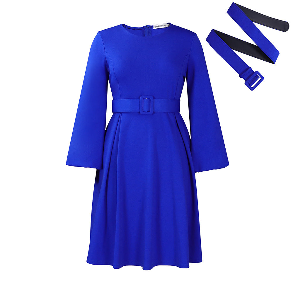 Damen Kleid mit schickem Gürtel und ausgestellten Ärmeln Stalluxe