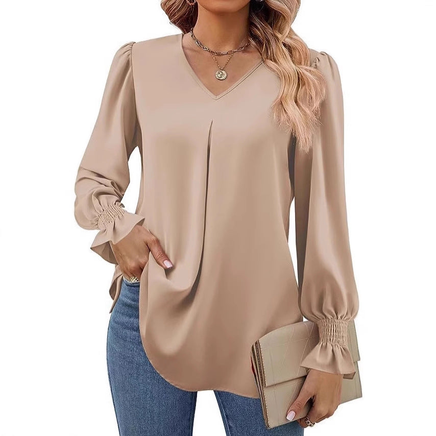 Damen Elegante Bluse mit V-Ausschnitt und Rüschendetails Stalluxe