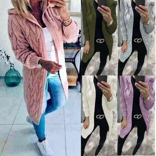 Damen Grobstrick-Cardigan mit Kapuze und Zopfmuster Stalluxe