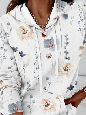 Damen Kapuzenpullover mit floralem Print und Kängurutasche Stalluxe