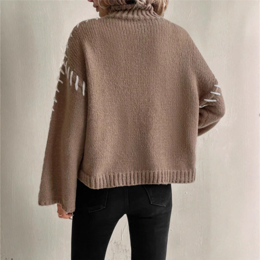 Damen Strickpullover mit breiten Ärmeln und hohem Kragen Stalluxe