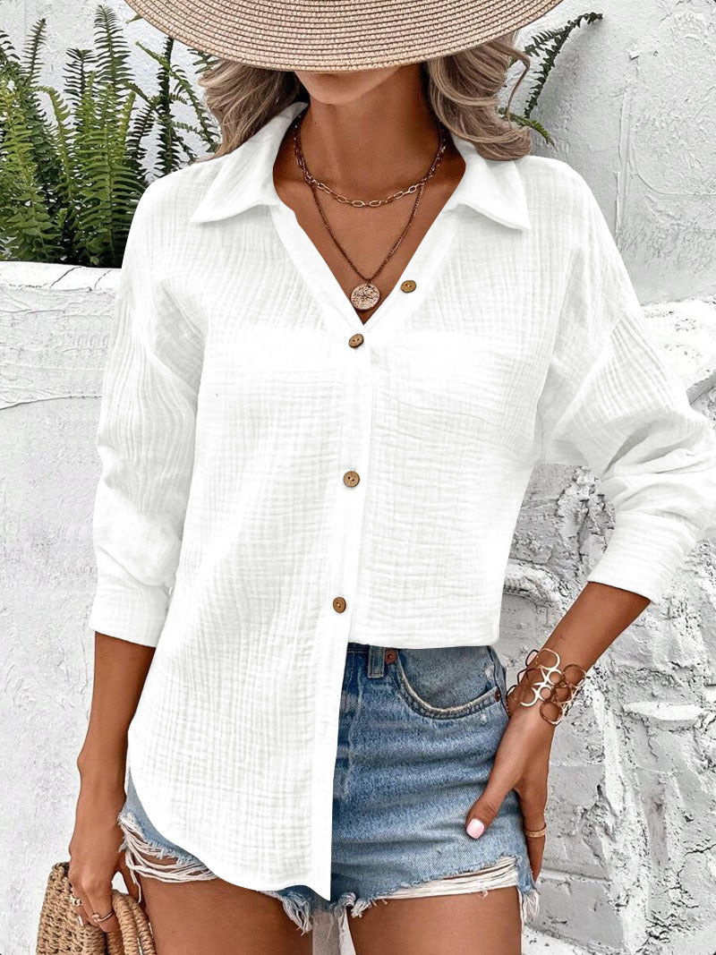 Damen Luftige Baumwollbluse mit knopfbaren Akzenten und elegantem Schnitt Stalluxe