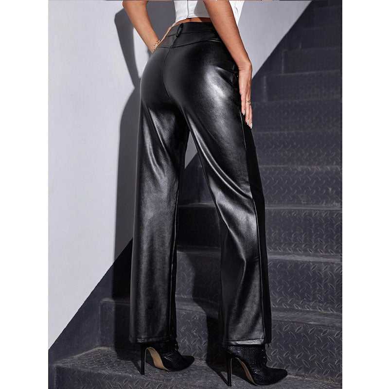 Damen Modische High-Waist Lederhose Stalluxe