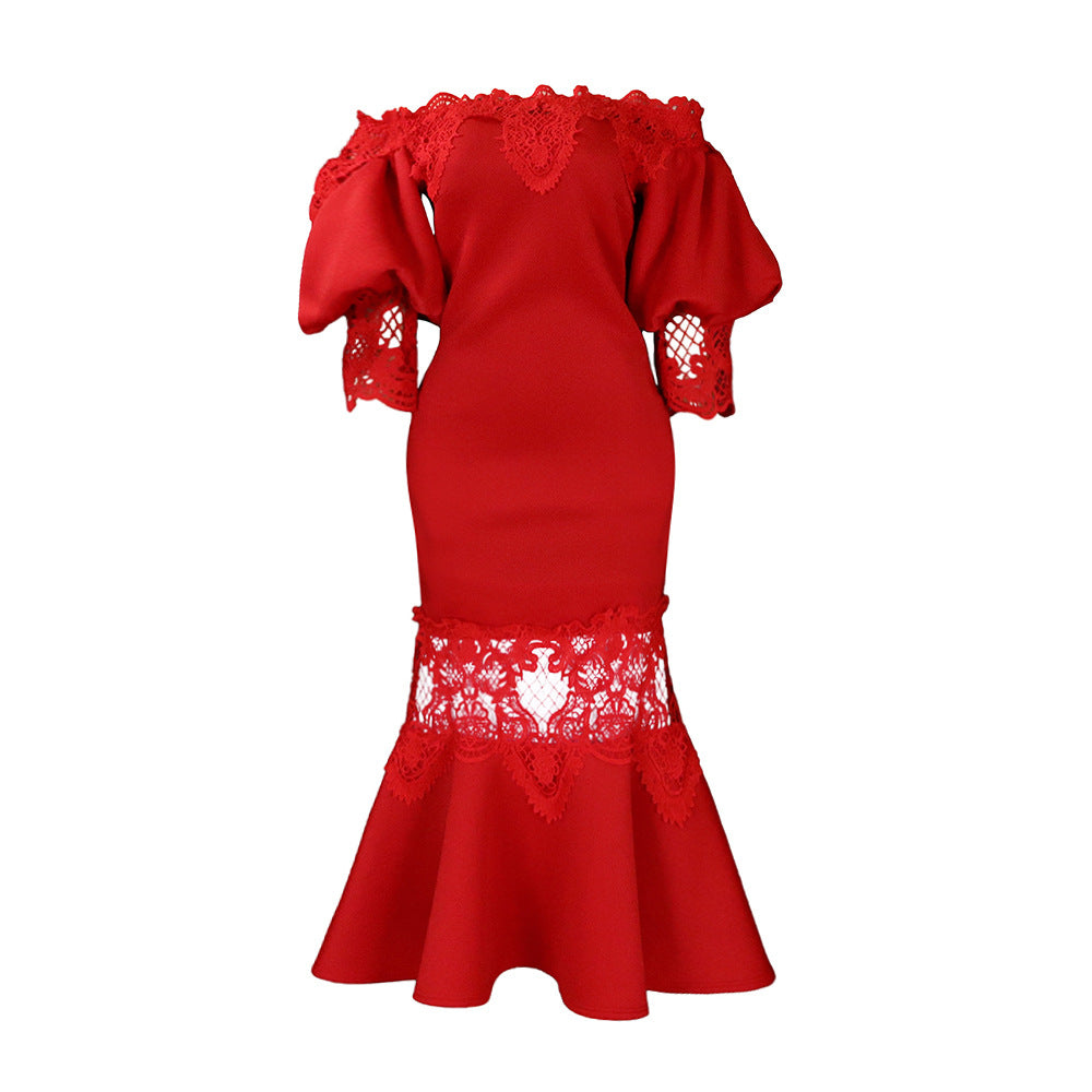 Damen Elegantes Off-Shoulder-Kleid mit Spitzendetails Stalluxe