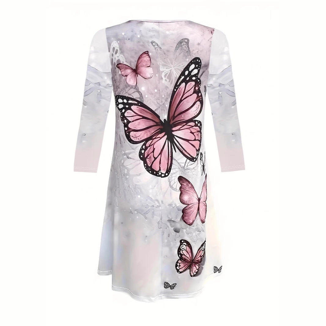 Damen Freizeitkleid mit floralem Schmetterlingsdesign und lockerer Passform Stalluxe
