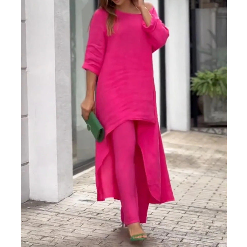 Women's Elegant Asymmetric Linen Tunic and Pants Set Stalluxe