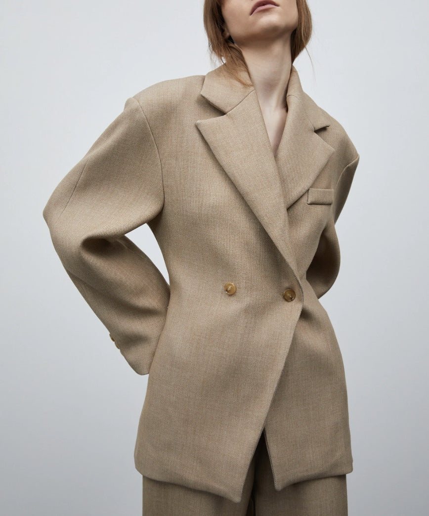 Damen Modischer Oversized Blazer mit doppelter Knopfleiste und strukturiertem Stoff Stalluxe
