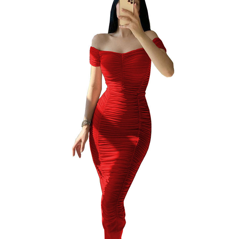 Damen figurbetontes Minikleid mit schulterfreiem Schnitt und Raffung Stalluxe